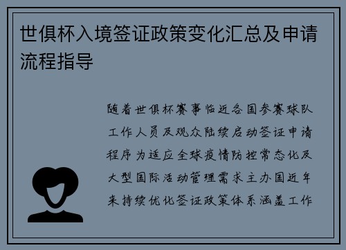 世俱杯入境签证政策变化汇总及申请流程指导
